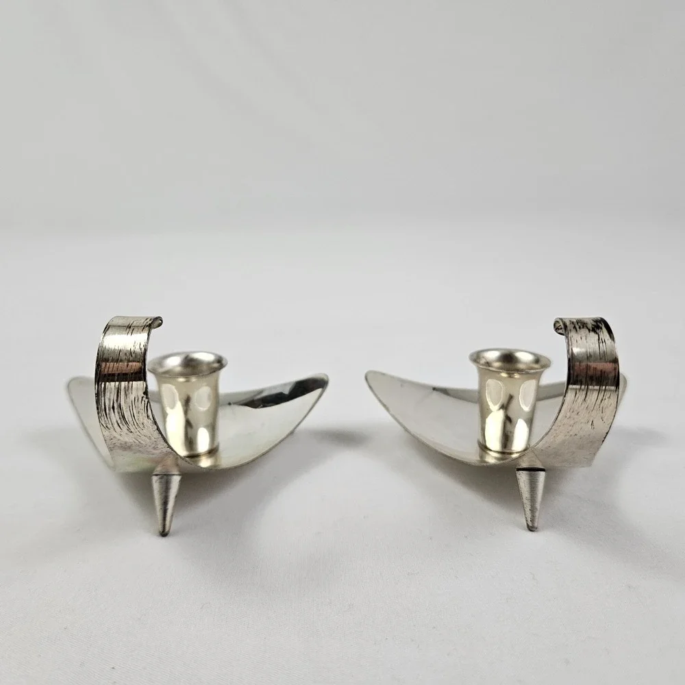 Vintage MCM Silver-Plate Candle Holders Danish Mid-Century Modern Atomic Germany